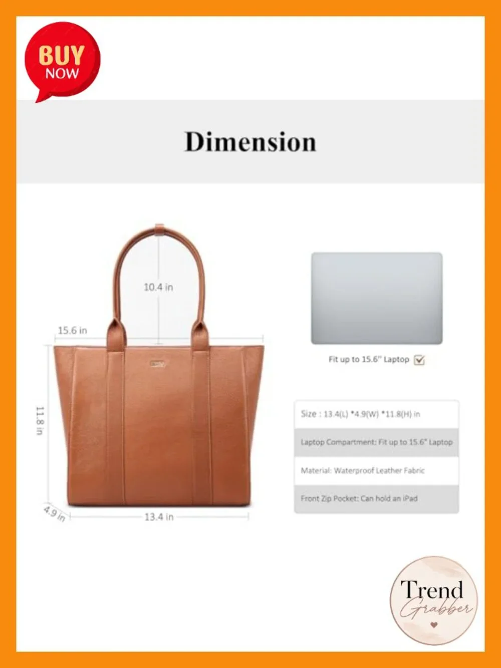 Full-Grain Leather Work Tote, Structured Business Tote, 15.6